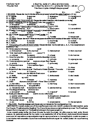 6 Đề kiểm tra định kỳ học kỳ I môn Tiếng Anh Lớp 10 - Năm học 2015-2016